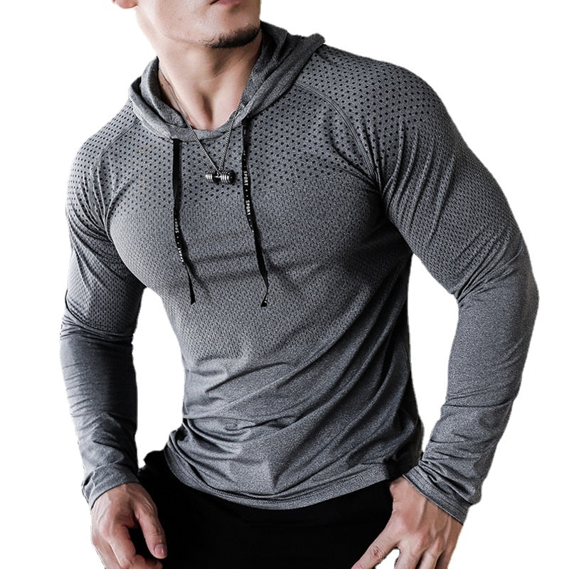 Mens Fitness Tracksuit Running Sport Hoodie Gym Joggers Hooded Outdoor Workout Shirts Tops Clothing Muscle Training Sweatshirt