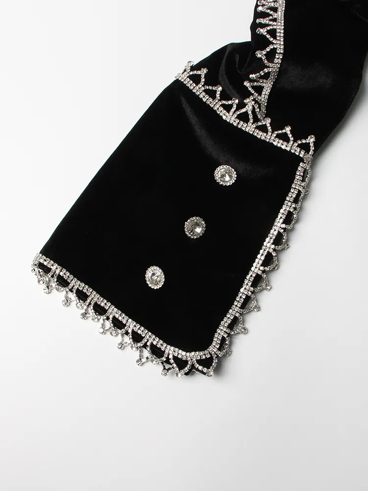 Korean Black Diamonds Blazer For Women V Neck Long Sleeve Open Stitch Solid Minimalist Blazers Female Clothing