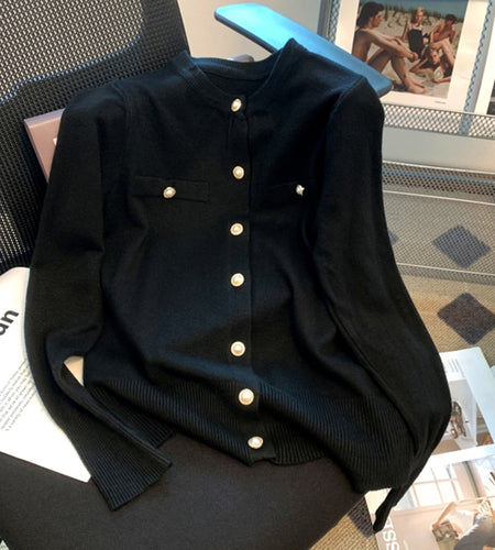 Luxury Pearl Buttons Women Cardigan Sweater Korean Fashion Knitted Thin Jackets Long Sleeve Fall Chic Ladies Sweater Jumper
