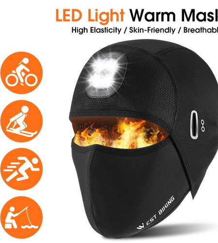 Winter Cycling Cap LED Skull Cap Running Fishing Camping USB Rechargeable Sport Hat With Headlight Glasses Holes
