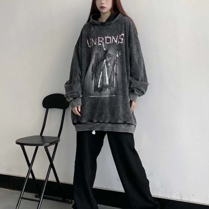 Pure Cotton Thick Gothic Women Hoodies Dark Academic Winter Warm Print Long Sleeve Harajuku Hooded Sweatshirt Streetwear