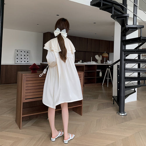 Load image into Gallery viewer, Women&#39;s Pajamas Dress Silk Like Leisure Homewear Skirt Turn-down Ruffle Collar Dress Sleepdress Wear Outside Holiday
