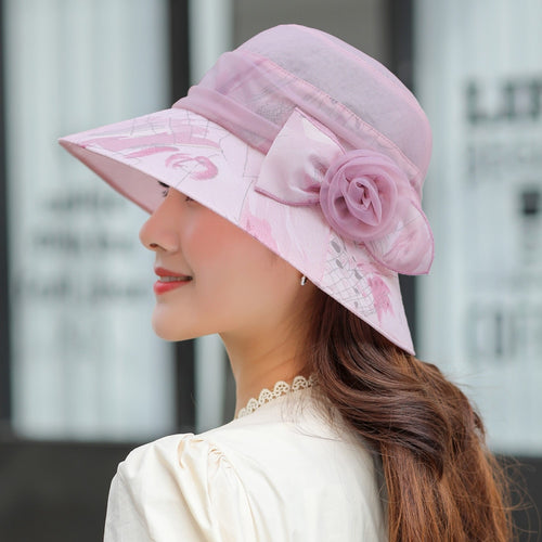 Load image into Gallery viewer, Woman Summer Hats With Visor Hat Fashion Mesh Flower Design Sun Hat Travel Bucket Hat
