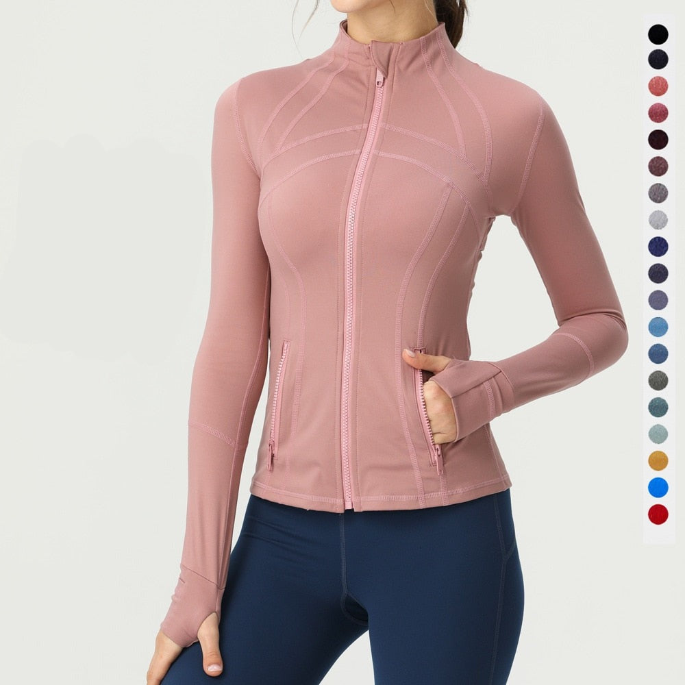 Seamless Long Sleeve Zip Yoga Shirts Anti-Shrink Fitness Sport Top Jacket For Woman Push Up Activewear Running Clothes v1