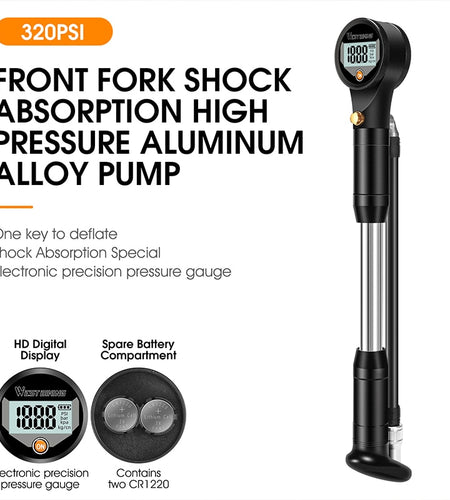 320psi High Pressure Bike Air Shock Pump With Digital Gauge For Fork & Rear Suspension Schrader Valve MTB Bicycle