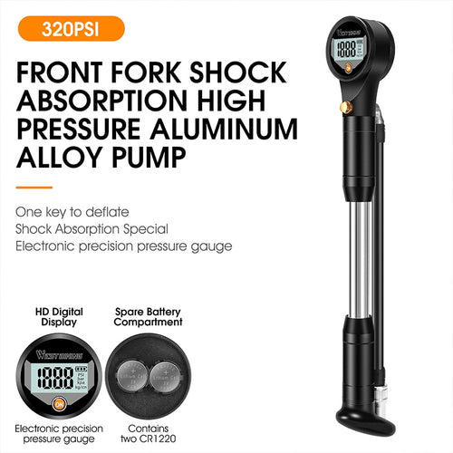 Load image into Gallery viewer, 320psi High Pressure Bike Air Shock Pump With Digital Gauge For Fork &amp; Rear Suspension Schrader Valve MTB Bicycle
