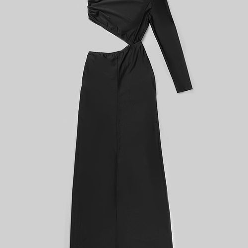 Load image into Gallery viewer, Temperament Dresses For Women Diagonal Collaroff One Shoulder High Waist Hollow Out Dress Female Fashion Clothes
