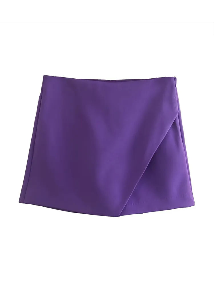 Women Fashion Candy Color Asymmetrical Shorts Skirts Lady Zipper Fly Pockets Hot Shorts Chic Pantalone