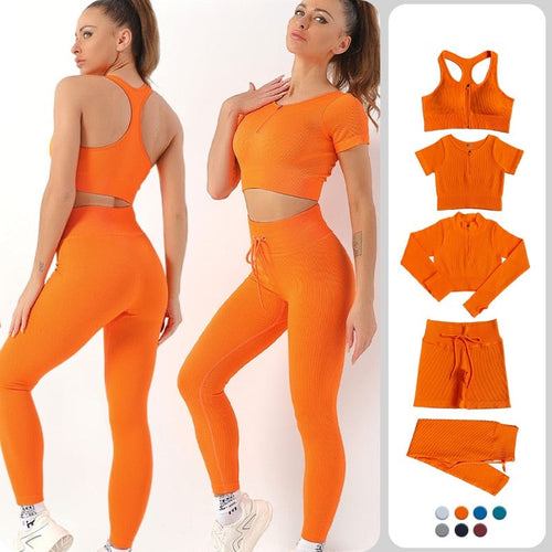 Load image into Gallery viewer, Zippered Long Sleeve Yoga Suit Quick Dry Running Gym Striped Drawstring Waist Sports Pants set women
