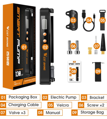 7.4V 1500mAh Electric Bicycle Pump Auto-stop 130 PSI Tire Inflator With Pressure Gauge Rechargeable Bike Motorcycle Ball Pump