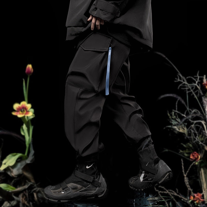 Hip Hop Men Cargo Pants 2022 Autumn Ribbons Casual Loose Joggers Trousers Elastic Waist Fahsion Pant