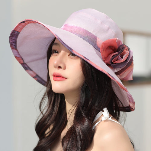 Load image into Gallery viewer, Women Summer Sun Hats Fashion Bow Flower Design Beach Hat Women Outdoor Anti-UV Travel Cap
