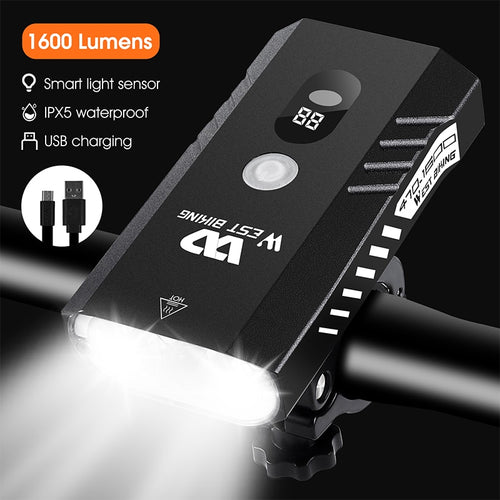 Load image into Gallery viewer, 1600 Lumen High Brightness Bike Light 5200mAh Front LED Lamp USB Rechargeable Bicycle Light Waterproof MTB Cycling Headlight
