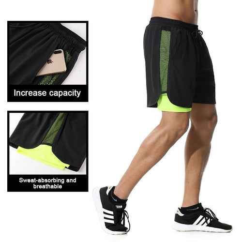 Load image into Gallery viewer, Men&#39;s Casual Shorts 2 in 1 Running Shorts Quick Drying Sport Shorts Gyms Fitness Bodybuilding Workout Built-in Pockets Short Men
