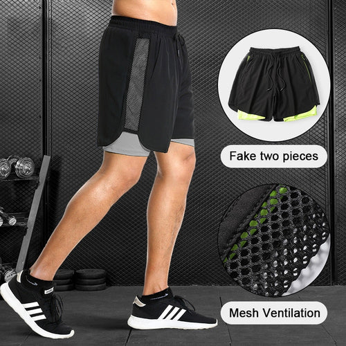 Load image into Gallery viewer, Men&#39;s Casual Shorts 2 in 1 Running Shorts Quick Drying Sport Shorts Gyms Fitness Bodybuilding Workout Built-in Pockets Short Men
