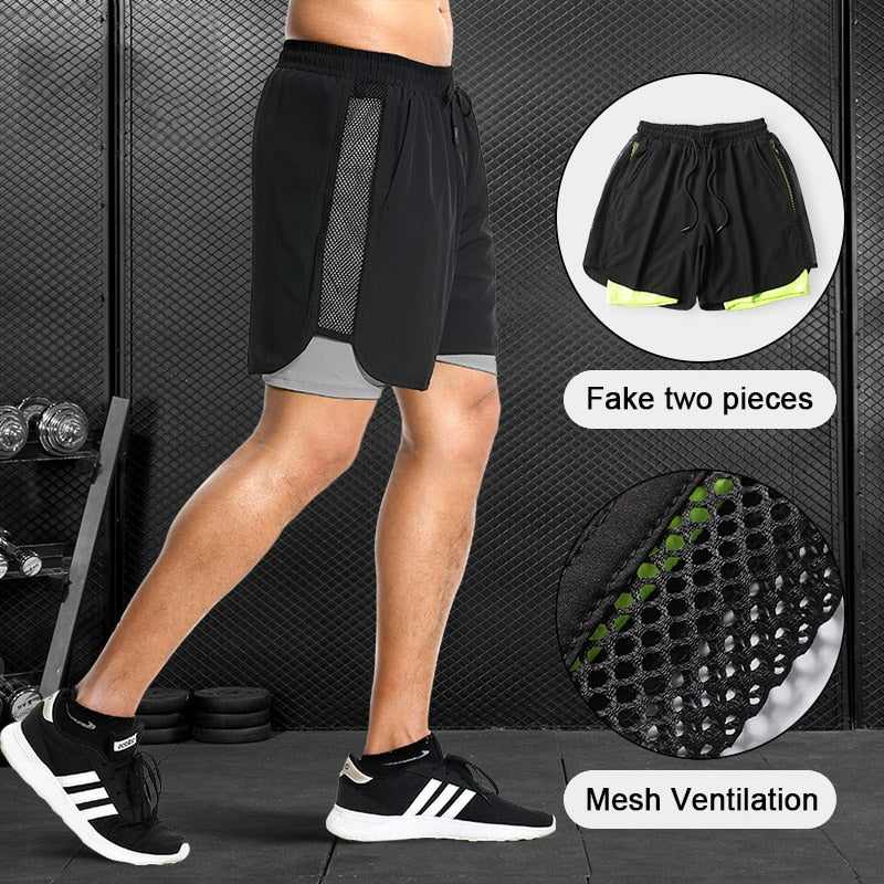 Men's Casual Shorts 2 in 1 Running Shorts Quick Drying Sport Shorts Gyms Fitness Bodybuilding Workout Built-in Pockets Short Men