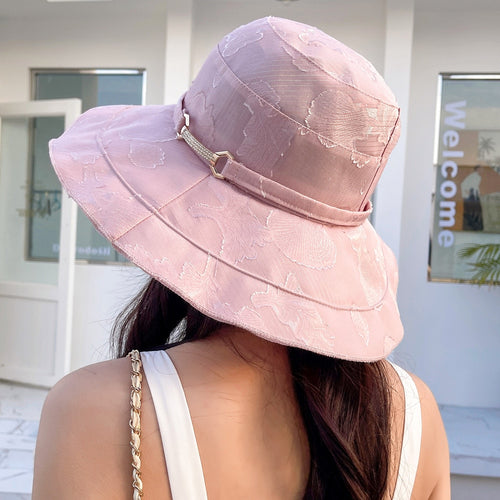 Load image into Gallery viewer, New Women&#39;s Summer Hat Fashion Silver Buckle Flower Print Design Sun Hat Travel Beach Bucket Hat
