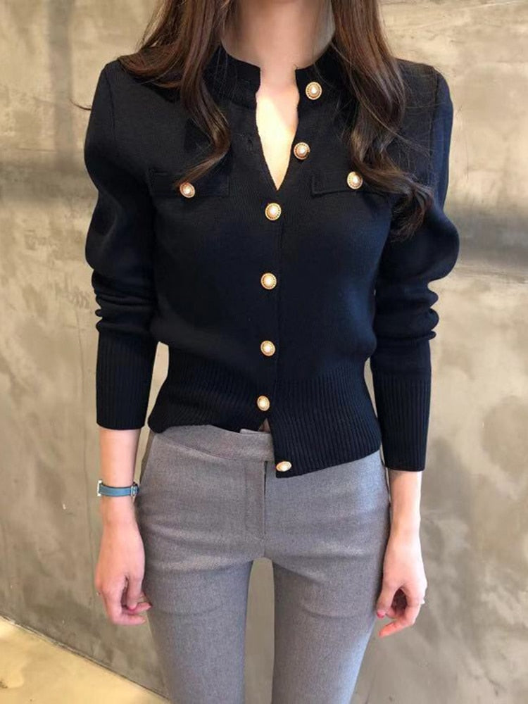 Women Cardigan Sweater Fashion Spring Knitted Long Sleeve Short Coat Chic Korean Slim Button Ladies Soft Tops