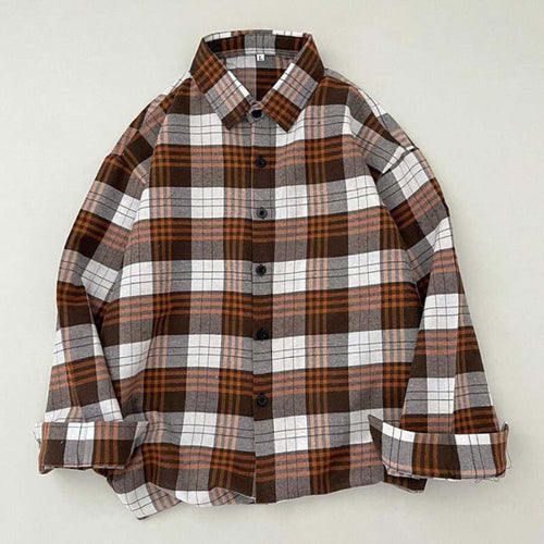 Load image into Gallery viewer, Vintage Plaid Shirts Fashion Button Up Spring Shirt Long Sleeve Turn Down Collar Tops Loose Oversize Ladies Tops
