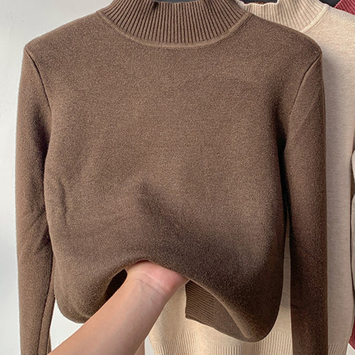 Load image into Gallery viewer, Warm Winter Women Sweater Pullover Thick Plush Knitted Jumper Black Casual Turtleneck Basic Tops Korean Simple Sweater
