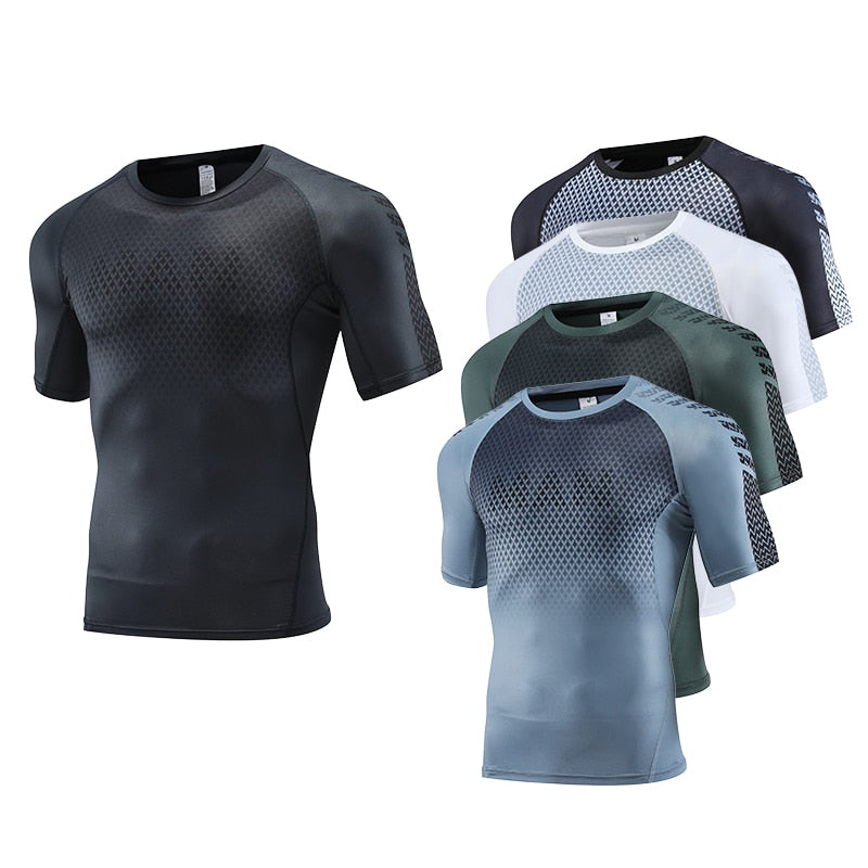 Mens Sport Compression Shirt Gym Tight Sweatshirt Running Top for Fitness T-shirt Bodybuilding Clothes Jogging Rashguard Dry Fit v1