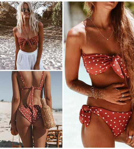 Sexy Polka Dot Print Bandage Bow Knot Bikini-women fitness-wanahavit-JM1804G1-M-wanahavit