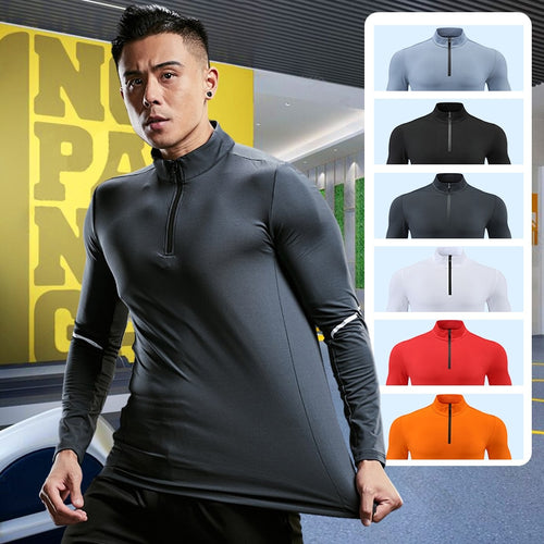 Load image into Gallery viewer, Mens Compression T-shirt Gym Fitness Sweatshirt Running Exercise Sports Tops Turtleneck Knitwear Long Sleeves Clothing Plus Size
