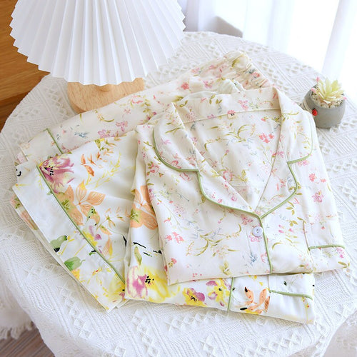 Load image into Gallery viewer, High Quality Women&#39;s Pajamas Set Summer Floral Print Natural Cotton Short Sleepwear Nightwear Homewear Lounge Femme
