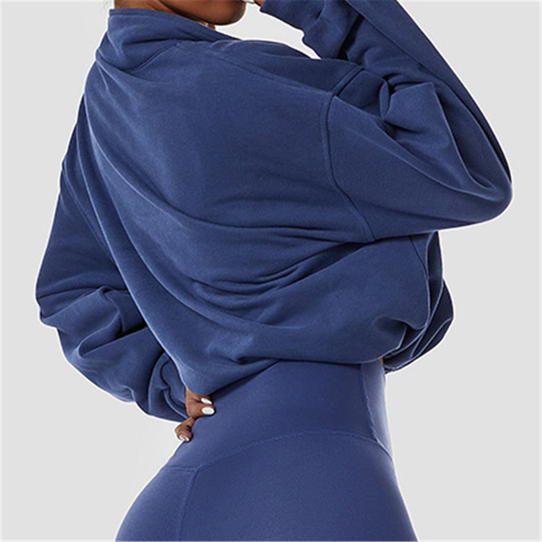 S - XL Women Front Half Zip Yoga Shirt Loose Casual Sweatshirt Long Sleeves Running Sports Top Female Drawstring Sportwear A075