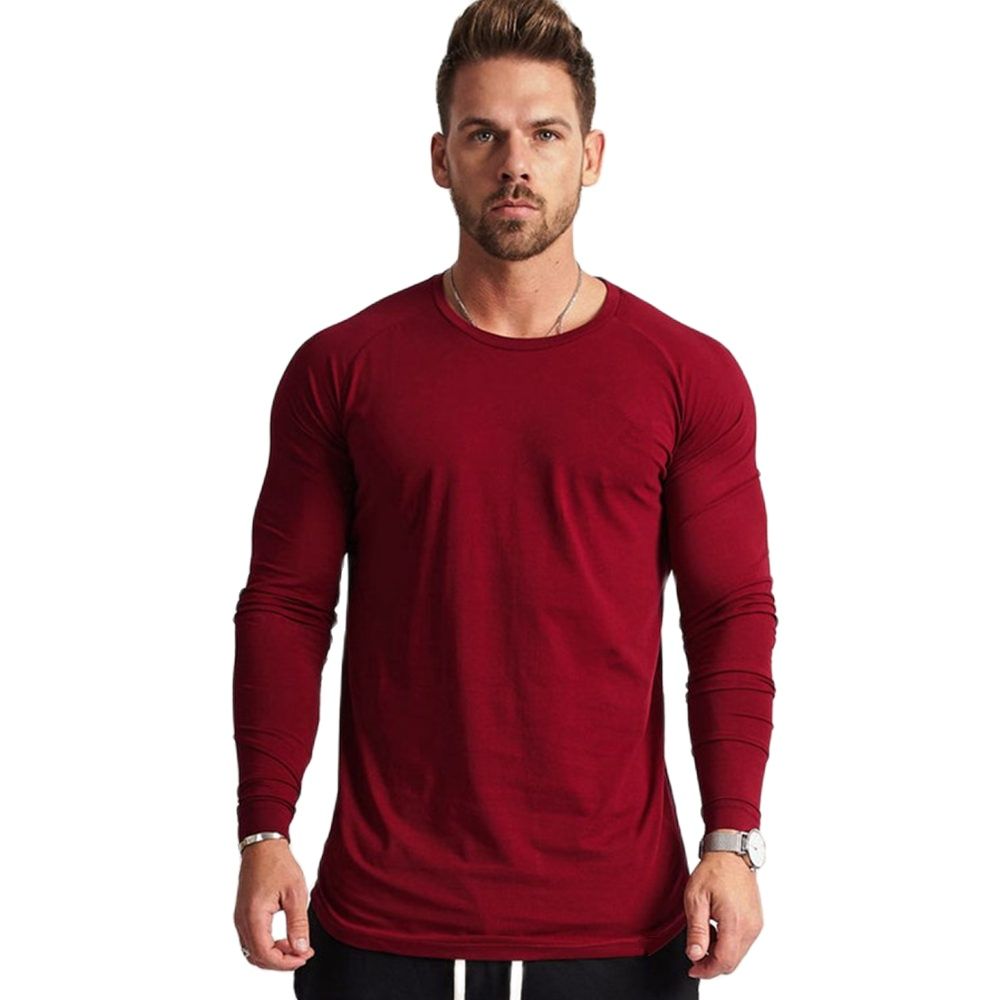 Gym Fitness T-shirt Men Casual Long Sleeve Cotton Shirt Male Bodybuilding Workout Skinny Tee Tops Autumn Running Sport Clothing