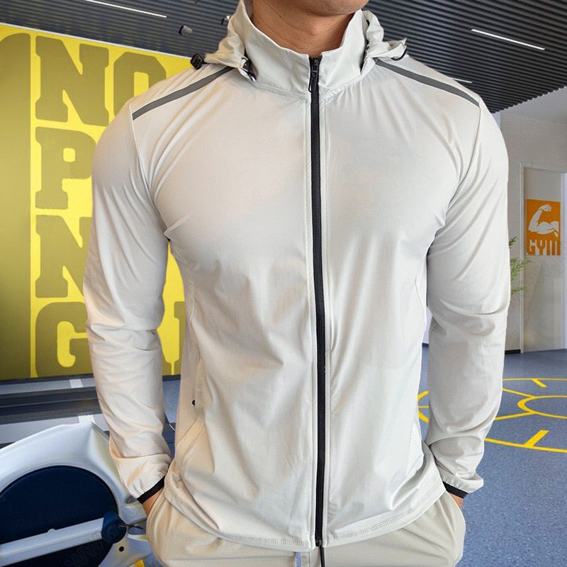 Men Fitness Training Jackets Zipper Pocket Hooded Workout Coat Gym Sportswear Running Hoodies Outdoor Sport Hiking Clothing Tops