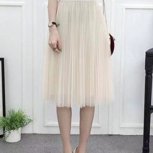 Load image into Gallery viewer, Elegant Women Tulle Skirt  Korean Fashion Mesh White A Line Ladies Pleated Skirt Summer Chic High Waist Black Party Faldas
