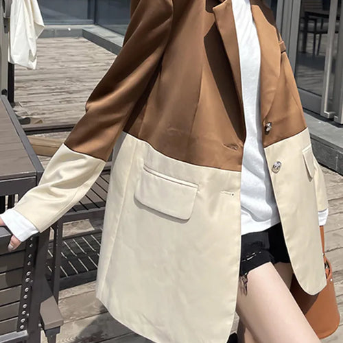 Load image into Gallery viewer, Hit Color Loose Blazers For Women Notched Collar Long Sleeve Patchwork Zipper Casual Fashion Blazer Female Clothing
