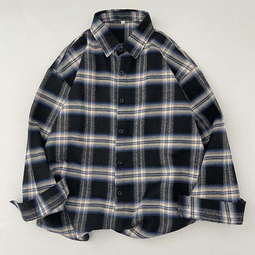 Load image into Gallery viewer, Vintage Plaid Shirts Fashion Button Up Spring Shirt Long Sleeve Turn Down Collar Tops Loose Oversize Ladies Tops
