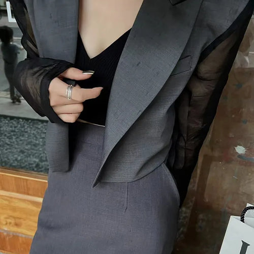 Load image into Gallery viewer, Patchwork Mesh Blazers For Women Lapel Long Sleeve Loose Casual Solid Minimalist Blazer Female Fashion Clothing
