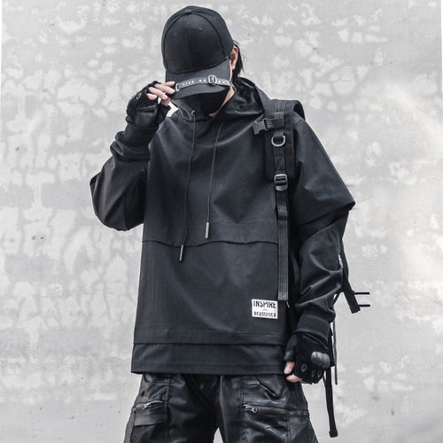 Load image into Gallery viewer, Men Fake two Hoodies Hip Hop Streetwear Harajuku Black Splicing Sweatshirt Pullover Men Fashion Hoodie Techwear
