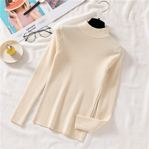 Load image into Gallery viewer, Autumn Women Pullover Sweater Half Turtleneck Long Sleeve Knitted Jumper Winter Elastic Solid Basic Ladies Blouse
