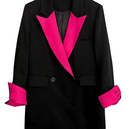 Load image into Gallery viewer, Colorblock Loose Blazers For Women Notched Collar Long Sleeve Spliced Double Breasted Blazer Female Clothes
