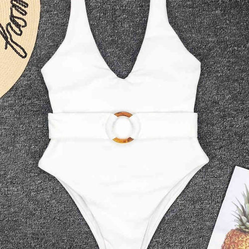 Load image into Gallery viewer, Sexy Deep V Neck  Monokini High Cut Women Swimwear One Piece Swimsuit Female Bather With Waist Band Bathing Suit Swim V1383
