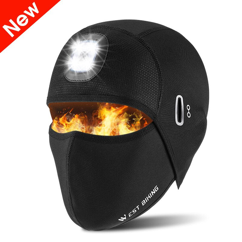 Winter Cycling Cap LED Skull Cap Running Fishing Camping USB Rechargeable Sport Hat With Headlight Glasses Holes