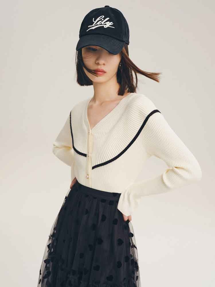 Fashion Ruffles Women Cardigans Sweater Korean Button Elegant Office Ladies Knitted Jacket Elastic Fall Slim Female Tops