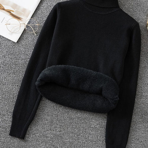Load image into Gallery viewer, Thick Hairy Women Turtleneck Sweater Winter Black Pullover Knitted Jumper Soft Simple Solid Warm Basic Tops Casual Sweater

