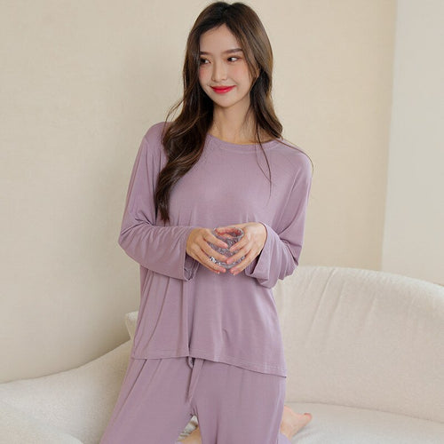 Load image into Gallery viewer, Women&#39;s Pajamas Set Simple Solid Color Soft Viscose Modal Sleepwear Leisure Nightwear Casual 2pcs Homewear Nightie Femme
