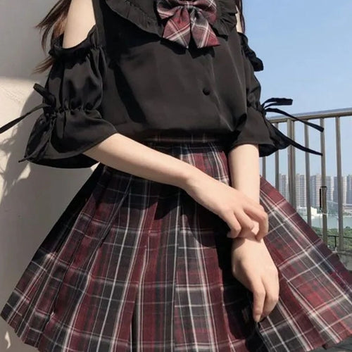 Load image into Gallery viewer, Chiffon Women Shirts Sweet Summer Half Sleeve Student Button Up Shirt Peter Pan Collar Fashion Preppy Style Japan Tops
