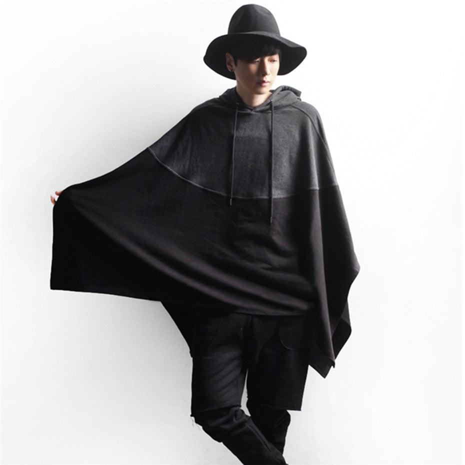 Black Hooded Wizard Coat Jacket Windbreaker Men Function Hoody Jacket Trench Punk Hip Hop Streetwear Techwear