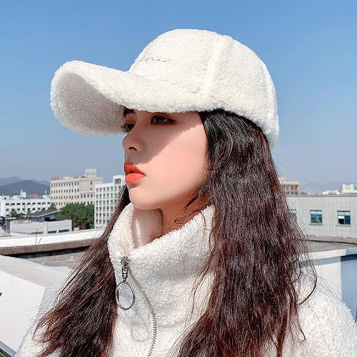 Load image into Gallery viewer, Lamb Wool Baseball Cap Letter Embroidery Women Sun Hat Lady Girls Outdoor Warm Winter Spring Plush Caps
