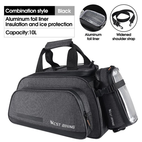 Load image into Gallery viewer, 2 in 1 Bicycle Bag 10L Large Capacity Insulated Trunk Bag + 1.5L Touch Screen Phone Bag MTB Bike Cycling Pannier
