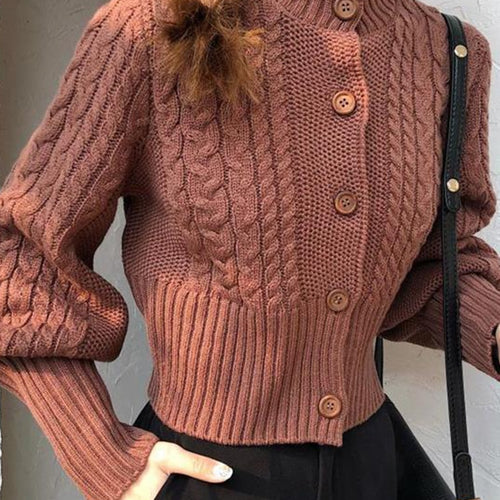 Load image into Gallery viewer, Twisted Fashion Women Cardigan Sweater Fall Casual Stand Collar Button Up Female Knitted Short Coats Student Slim Tops
