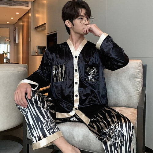 Load image into Gallery viewer, Women&#39;s Pajamas Set Couples Velvet Sleepwear Zebra Print Casual Homewear Men Nightwear Luxury Color Couple Pyjamas Femme
