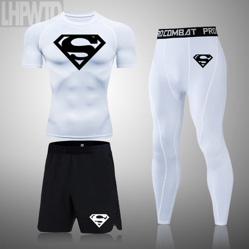 Load image into Gallery viewer, Men Compression T Shirt Quick Dry Mens Running Superhero T-Shirt Gym Fitness Rashgard Tight Set Men Exercise Training T-Shirt
